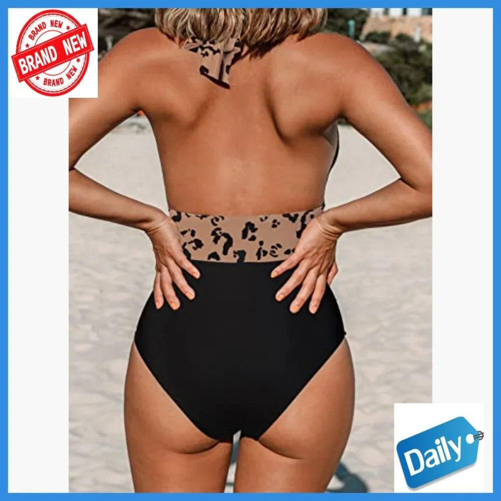One Piece Swimsuit Halter Backless Ruched Tummy Control Bathing Suit